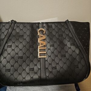 Cavalli Class Black Tote with Gold Logo Plaque